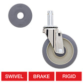 Metro 5" Plated Stem Casters with High Modulus Donut Wheel Treads for Super Erecta Industrial Wire Shelving Racks