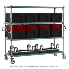 Metro CR247263-MQC4 MetroMax Q 4-Shelf Industrial Plastic Shelving Mobile Cart with Stainless Steel Push Handles, 24" x 72" x 68"