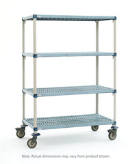 MetroMax Q 4-Shelf Industrial Plastic Shelving Mobile Cart, Open Grid Shelves