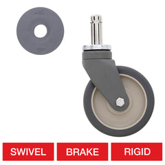 Metro 5" High-Temperature Autoclave Stem Casters with Phenolic Wheel Treads for Super Erecta Industrial Wire Shelving Racks