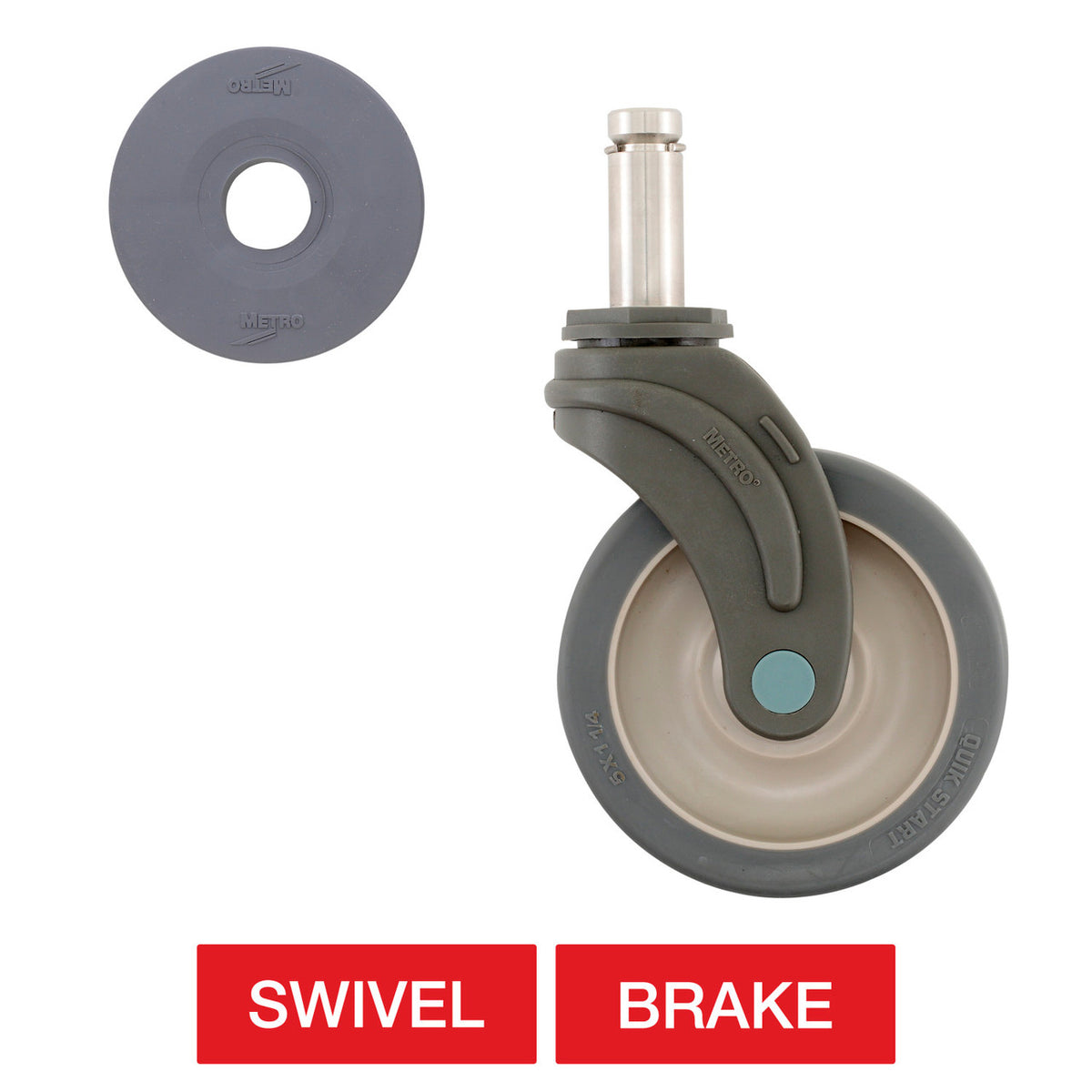 Metro 5" Polymer and Stainless Steel Total-guard Stem Casters for Super Erecta Industrial Wire Shelving Racks