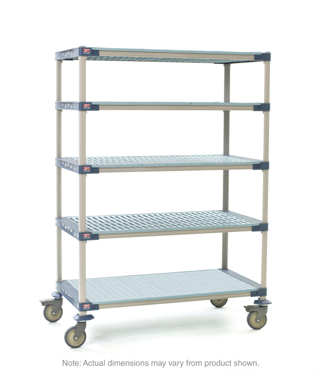 MetroMax 4 5-Shelf Industrial Plastic Shelving Mobile Cart, Solid Bottom Shelf