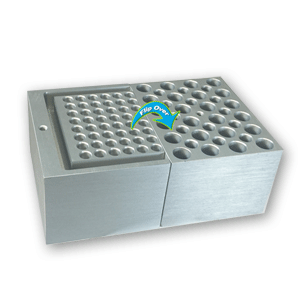Quick-Flip™ Universal block Side 1: Holds: 24 x 1.5ml/2.0ml & 14 x 0.5ml Side 2: Holds: 6 x PCR strips, 48 x 0.2ml or 1 PCR Plate†