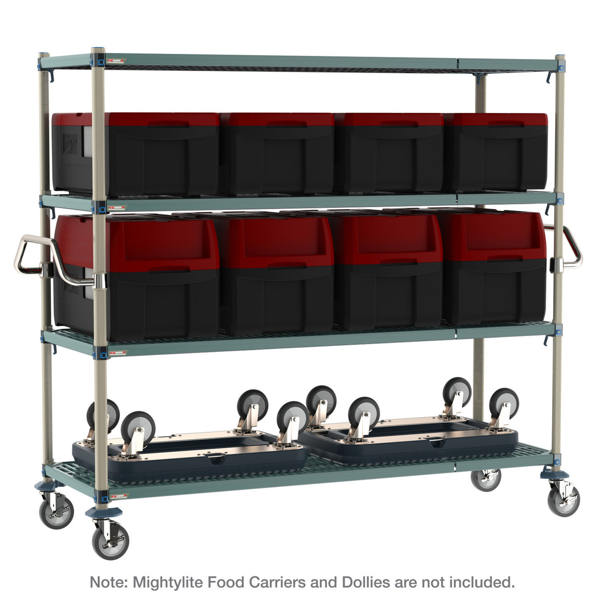 Metro CR247263-MQC4 MetroMax Q 4-Shelf Industrial Plastic Shelving Mobile Cart with Stainless Steel Push Handles, 24" x 72" x 68"