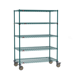 Metro Super Erecta 5-Shelf (4 SES/1 EZ-ADD) Wire Shelving Stem Caster Cart, Metroseal Green