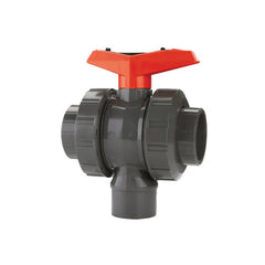 Valve,3way ball, PVC Horizontal/T-port 1" EPDM