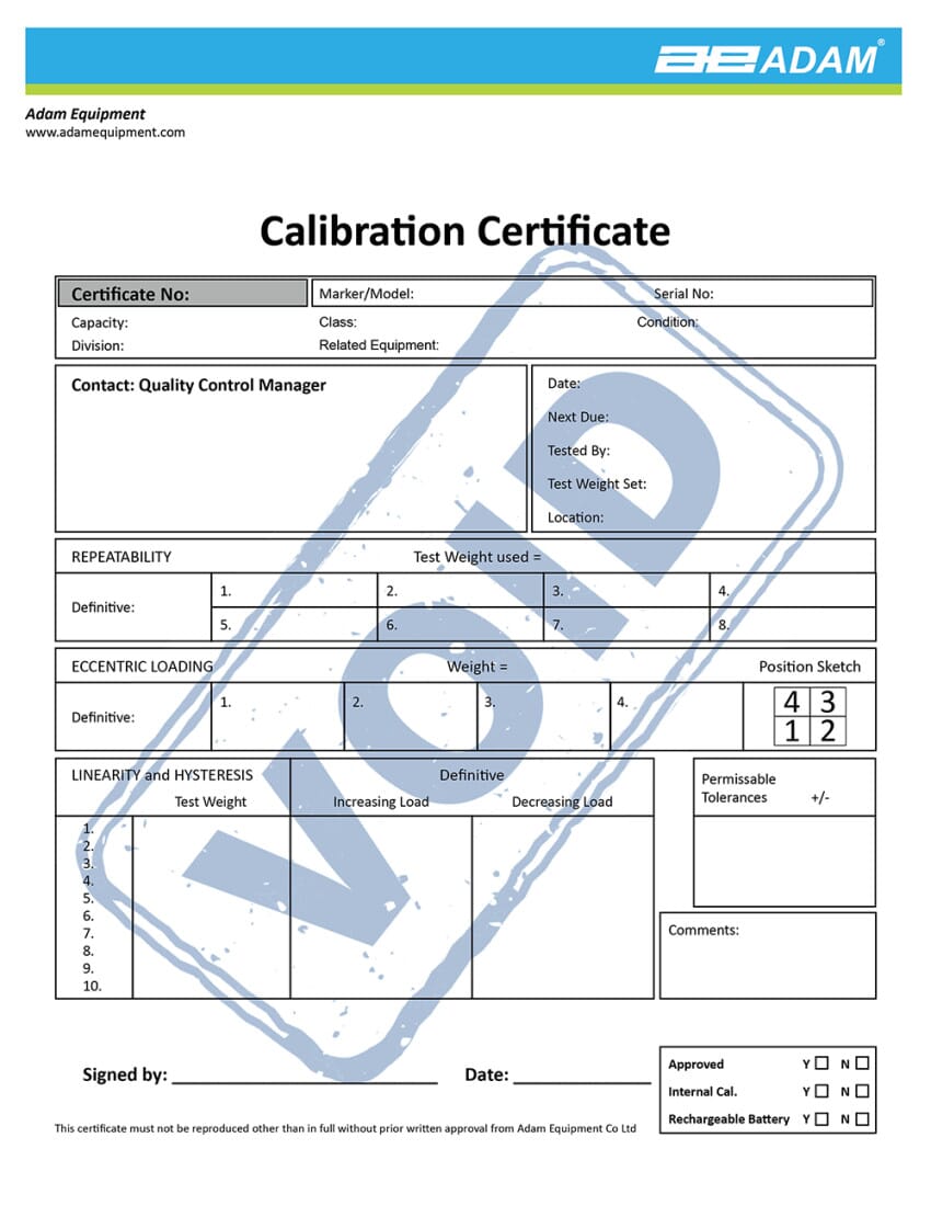 Calibration Certificate for 500kg+600kg Capacity Scales-700660289