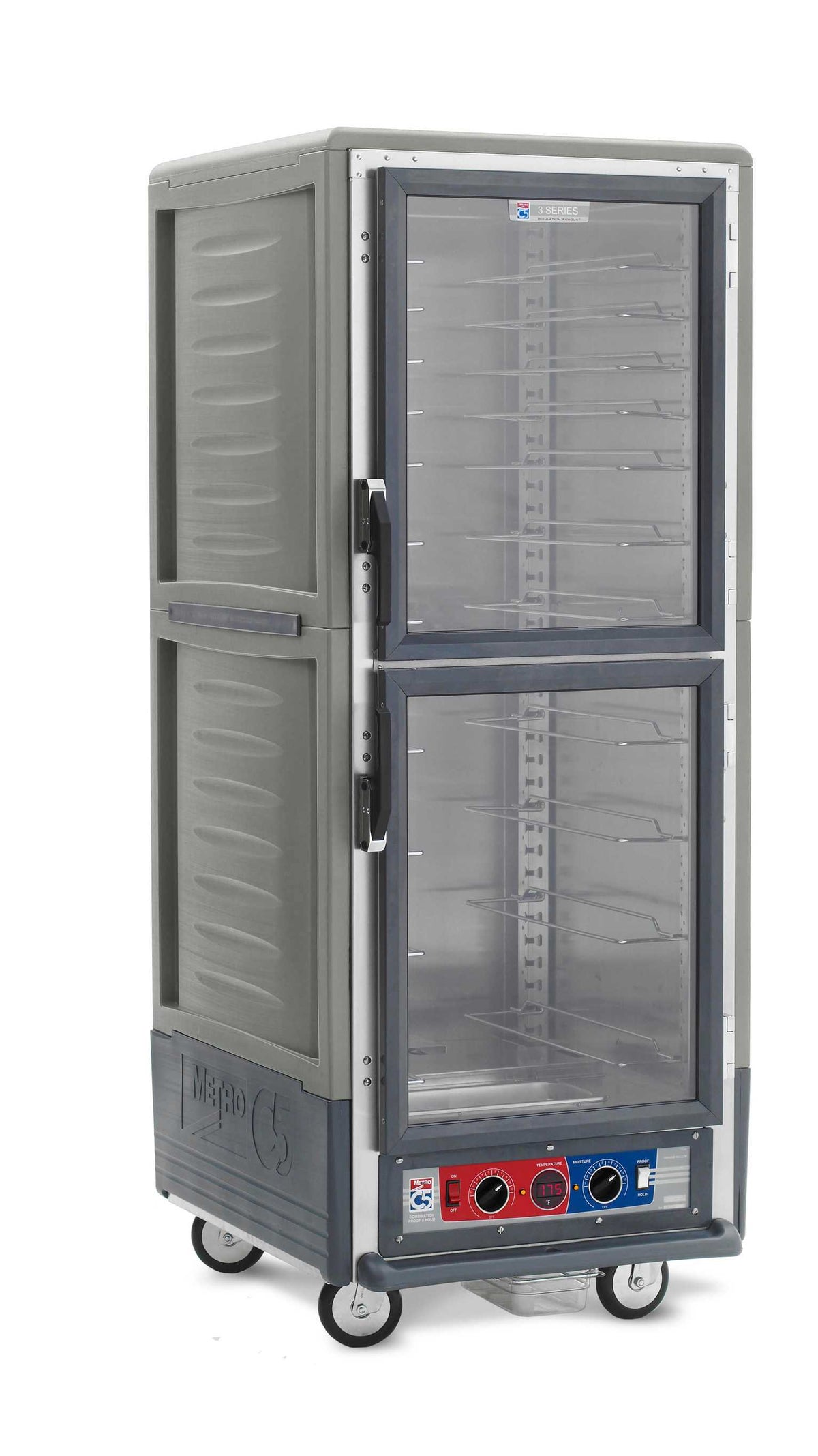 Metro C539-CDC-U-GY C5 3 Series Insulated Holding/Proofing Cabinet, Full Height, Dutch Clear Doors, Universal Wire Slides, 120V, 60Hz, 2000W, Gray