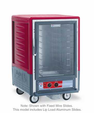 Metro C535-HFC-L C5 3 Series Insulated Holding Cabinet, 1/2 Height, Full Length Clear Door, Lip Load Aluminum Slides, 120V, 60Hz, 2000W, Red