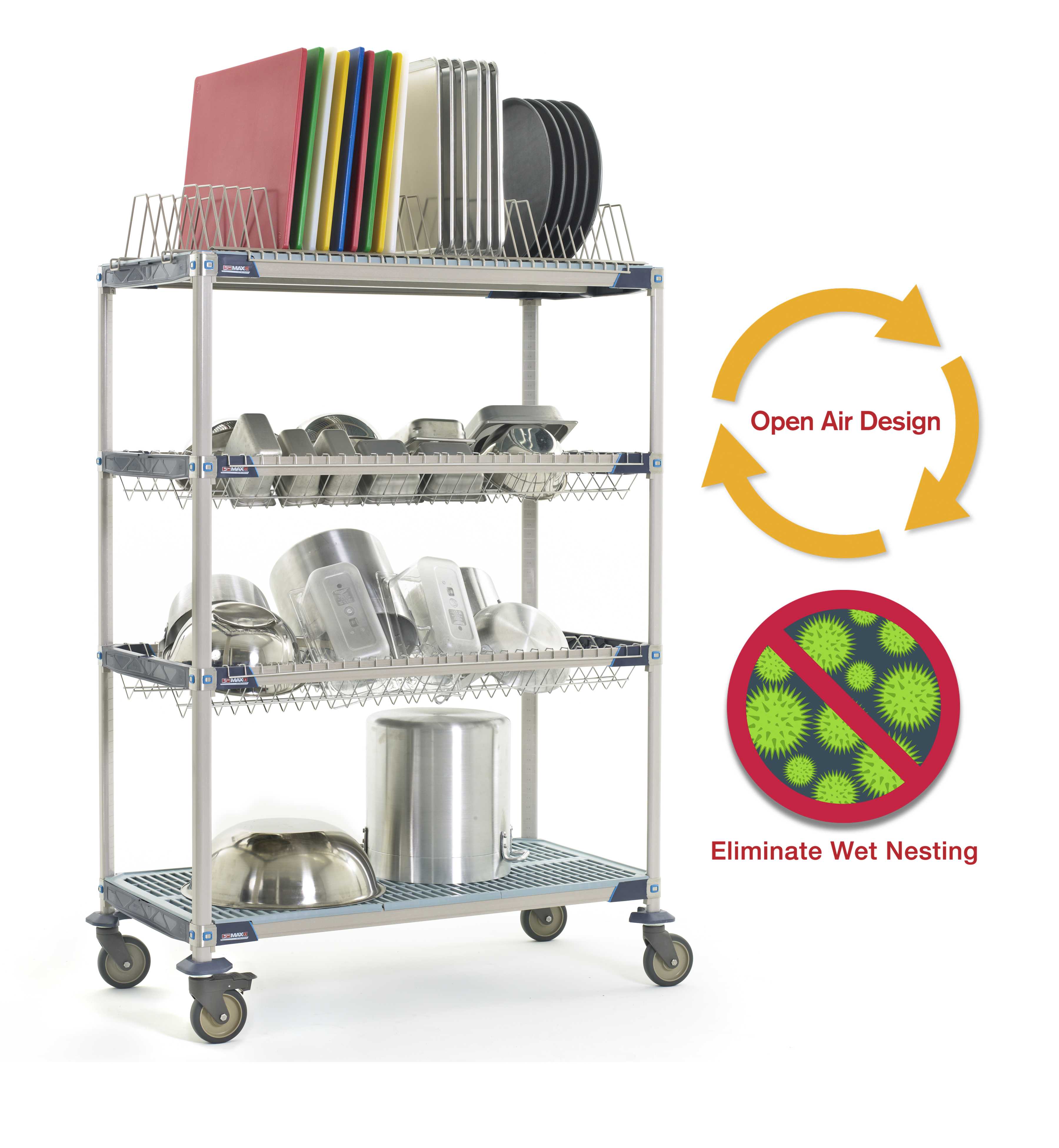 MetroMax i PR48VX3 Mobile Drying Rack with Two Drop-Ins, One Tray Rack and One Bulk Shelf, 26" x 50" x 68"
