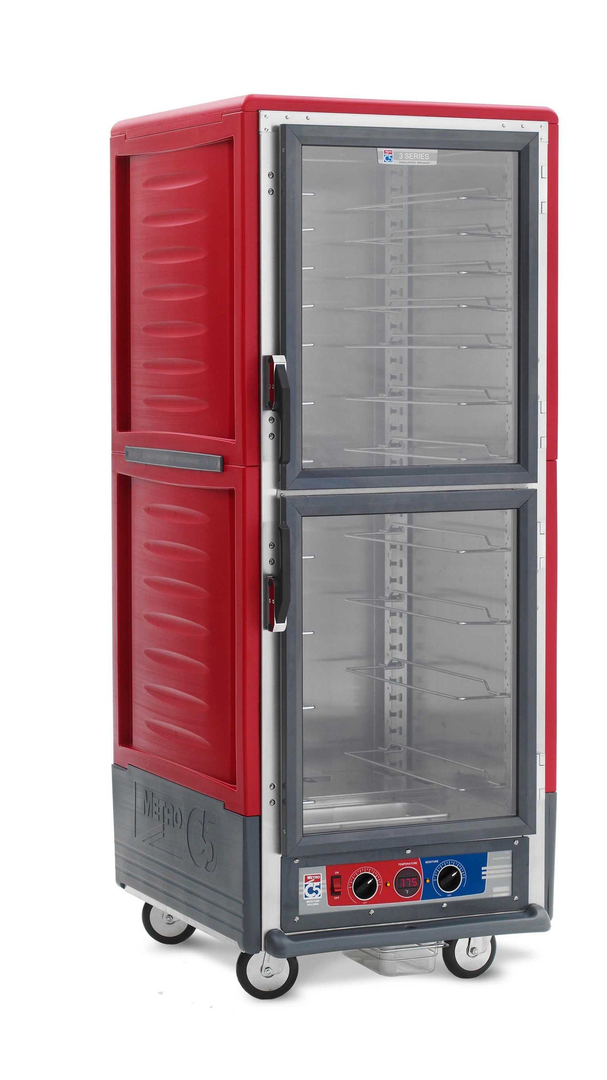 Metro C539-MXDC-UA C5 3 Series Insulated Moisture Heated Holding/Proofing Cabinet, Full Height, Dutch Clear Doors, Universal Wire Slides, 220-240V, 50/60Hz, 1681-2000W, Red