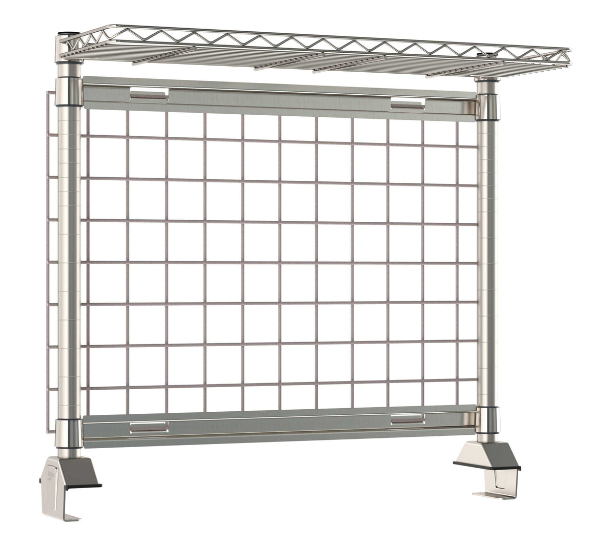 Metro TWR36-GRK4-DMS304 TableWorx Productivity Riser with Metroseal Gray SmartWall Grid and 1 Rear Cantilevered Type 304 Stainless Steel Wire Drop Mat Overshelf, 36" L