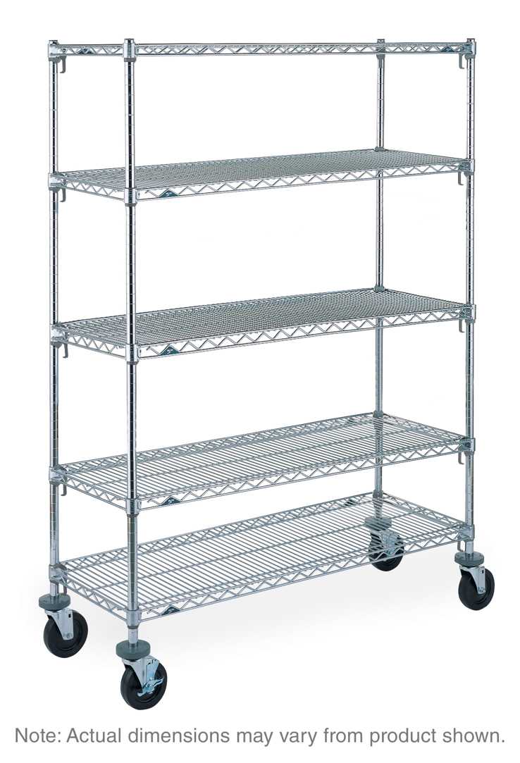 Metro Super Adjustable Super Erecta 5A556BC 5-Shelf Industrial Wire Shelving Stem Caster Cart, Chrome, 24" x 48" x 67.875"