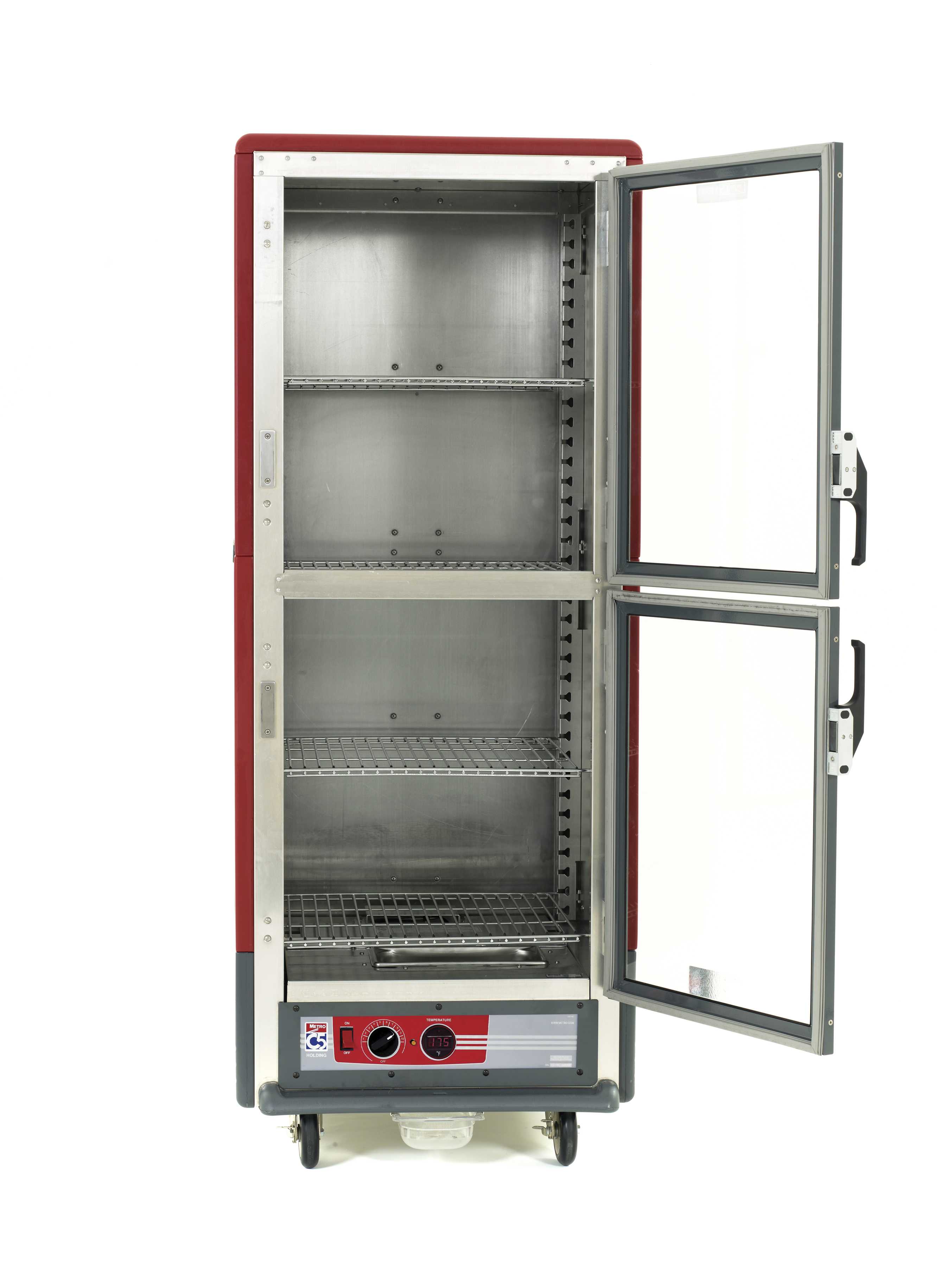 Metro C539-HLDC-S C5 3 Series Insulated Holding Cabinet, Full Height, Dutch Clear Doors, 4 Adjustable Wire Shelves, 120V, 60Hz, 1440W, Red