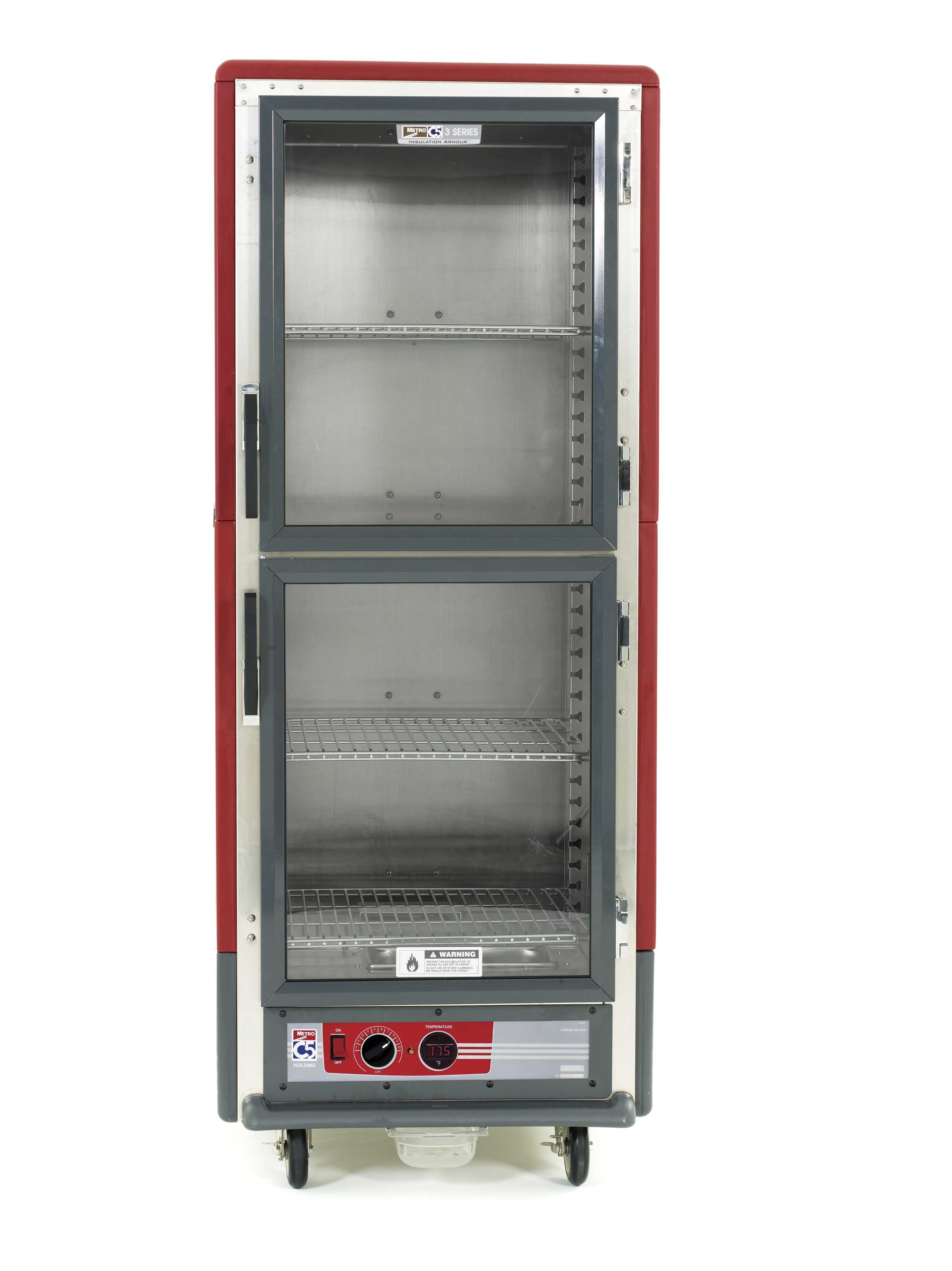Metro C539-HLDC-S C5 3 Series Insulated Holding Cabinet, Full Height, Dutch Clear Doors, 4 Adjustable Wire Shelves, 120V, 60Hz, 1440W, Red