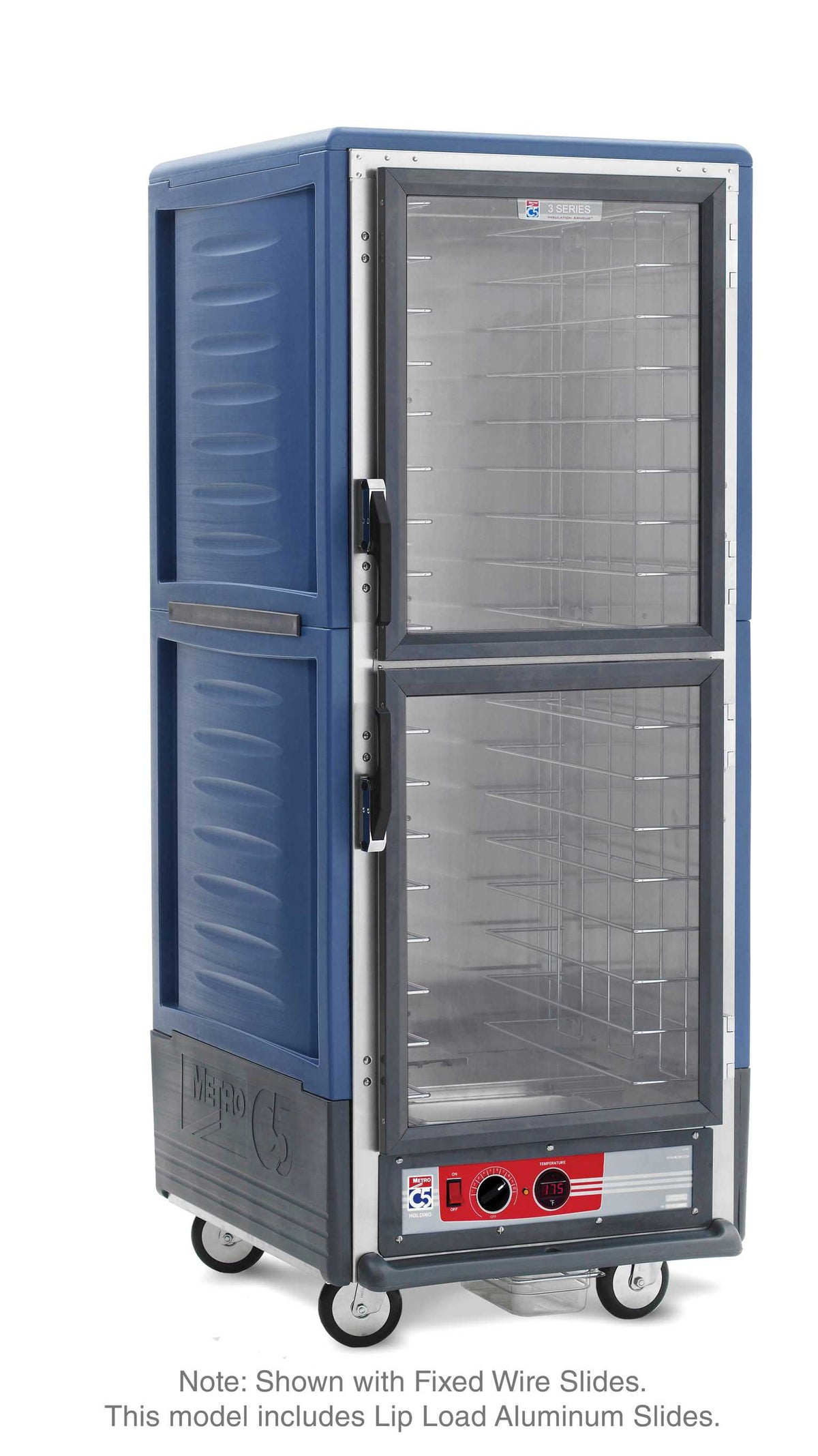 Metro C539-HLDC-L-BUA C5 3 Series Insulated Holding Cabinet, Full Height, Dutch Clear Doors, Lip Load Aluminum Slides, 120V, 60Hz, 1440W, Blue