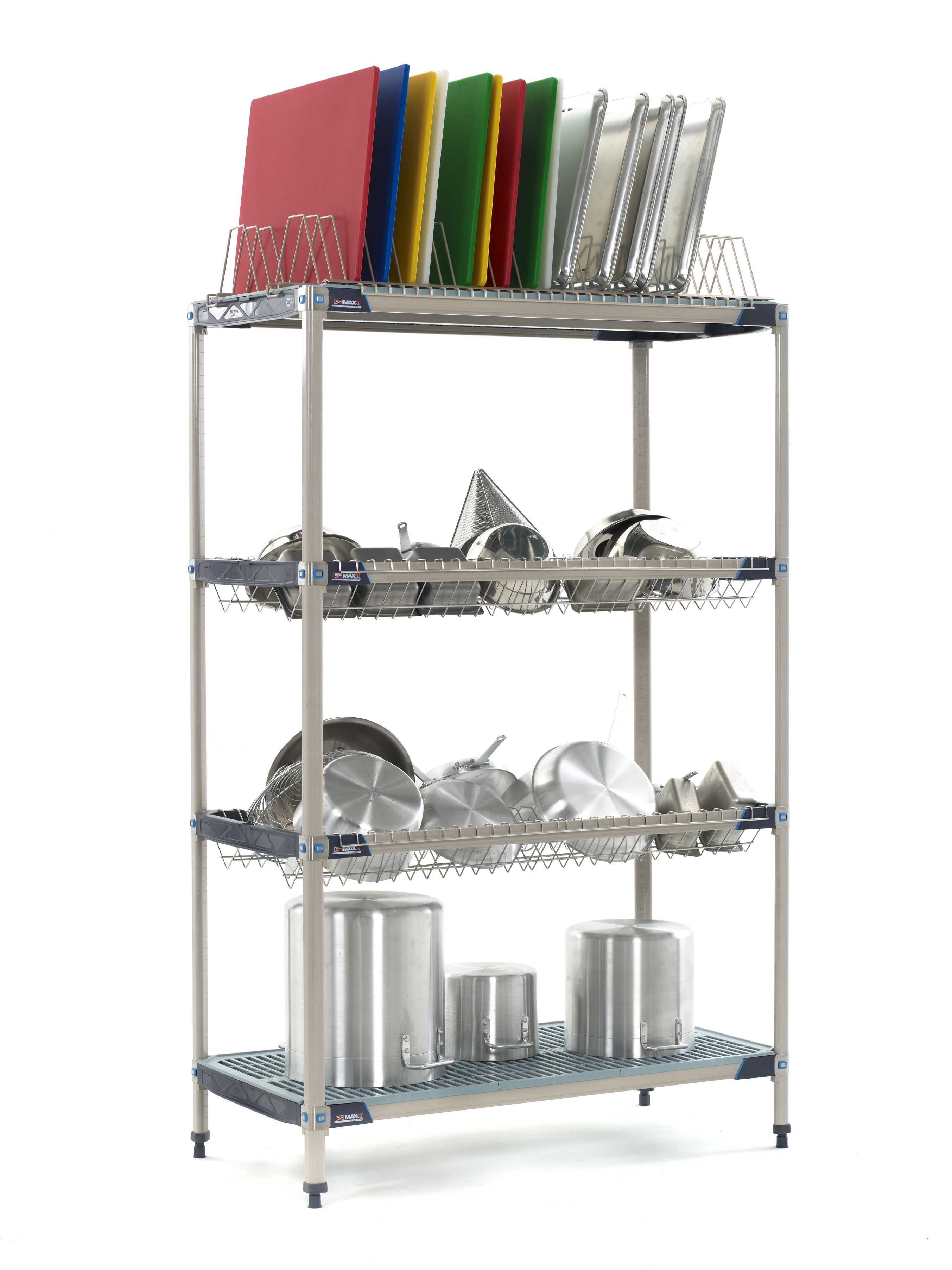 MetroMax i PR48X3 Stationary Drying Rack with Two Drop-Ins, One Tray Rack and One Bulk Shelf, 24" x 48" x 74"