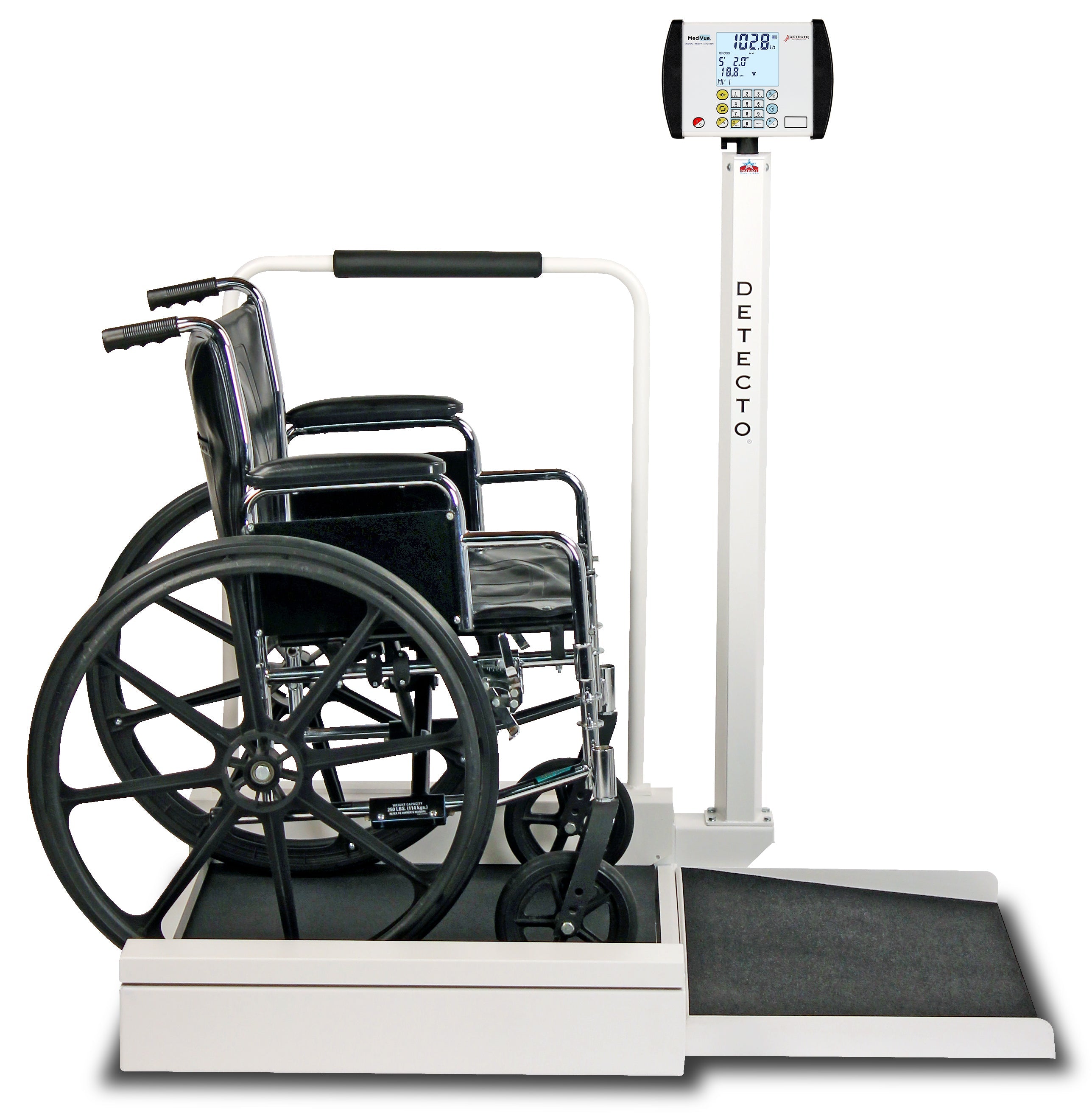 Detecto 6495-C Wheelchair Scale, Stationary, Digital, 800 lb x .2 lb / 360 kg x .1 kg, BT / WiFi