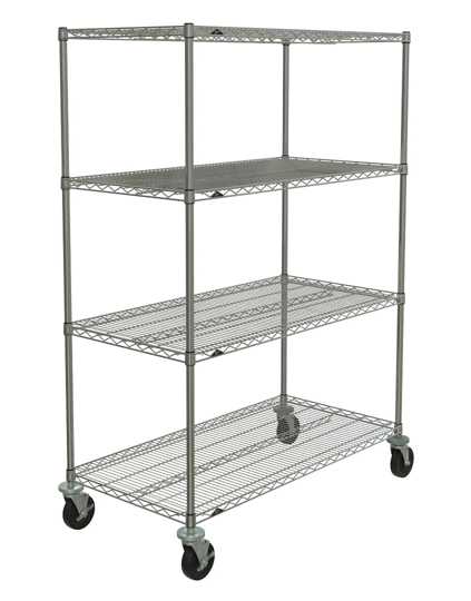 Metro N556BBR Super Erecta 4-Shelf Industrial Wire Shelving Stem Caster Cart, Brite, 24" x 48" x 67.875"