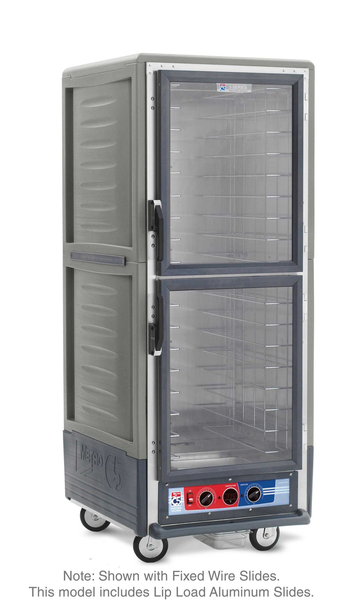 Metro C539-MDC-L-GY C5 3 Series Insulated Moisture Heated Holding/Proofing Cabinet, Full Height, Dutch Clear Doors, Lip Load Aluminum Slides, 120V, 60Hz, 2000W, Gray