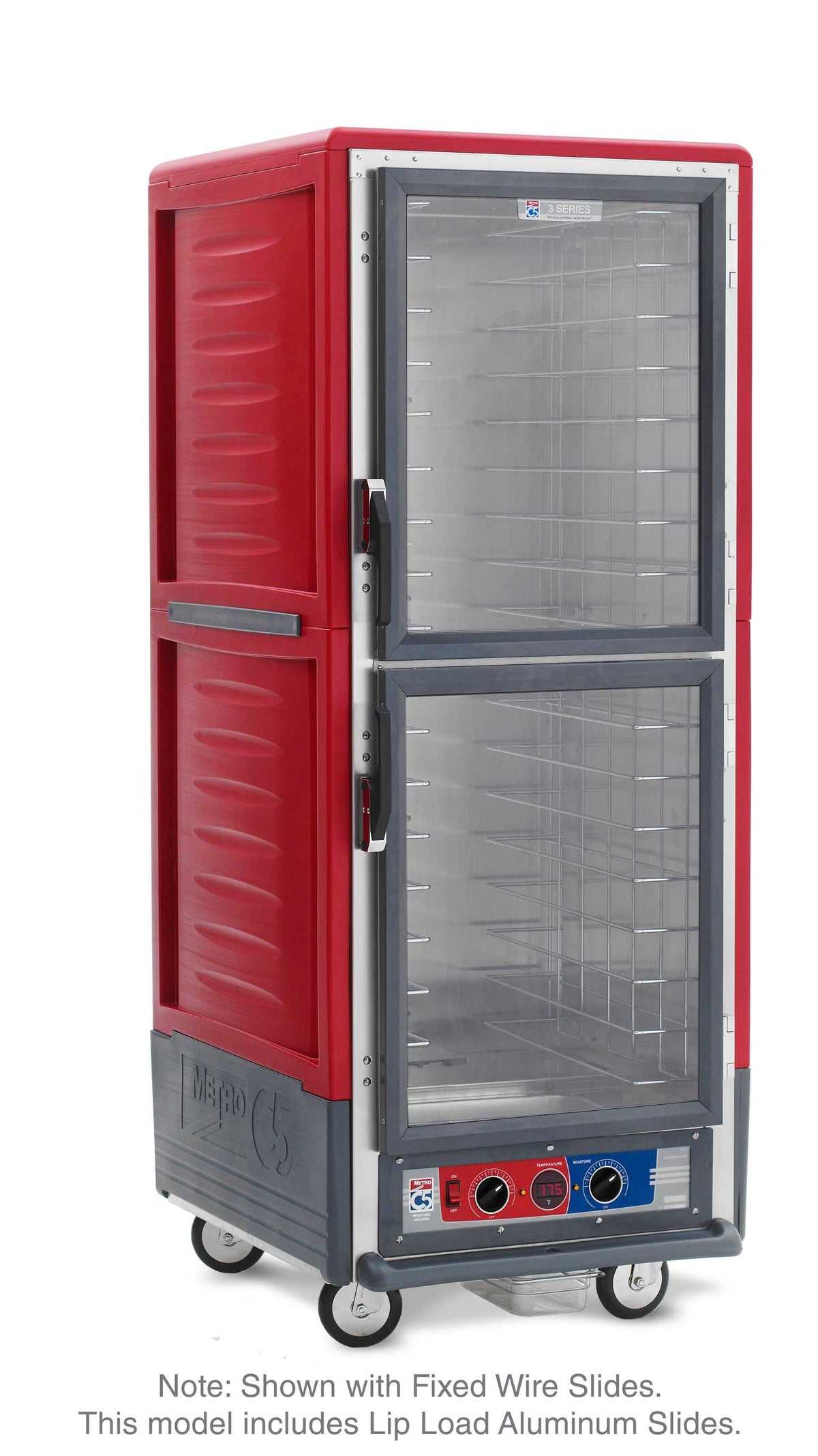 Metro C539-MXDC-L C5 3 Series Insulated Moisture Heated Holding/Proofing Cabinet, Full Height, Dutch Clear Doors, Lip Load Aluminum Slides, 220-240V, 50/60Hz, 1681-2000W, Red