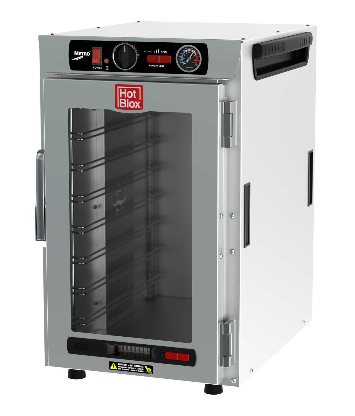 Metro HBCN8-AC-CT HotBlox Narrow 8-Pan Insulated Countertop/Stacking Holding Cabinet with Clear Door, Analog Controller, 120V, 60Hz, 875W, NEMA 5-15P