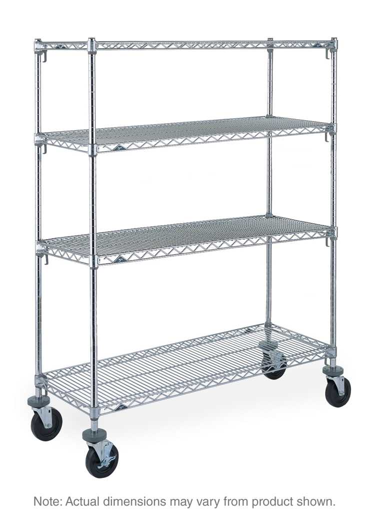Metro Super Adjustable Super Erecta A366BC 4-Shelf Industrial Wire Shelving Stem Caster Cart, Chrome, 18" x 60" x 67.875"