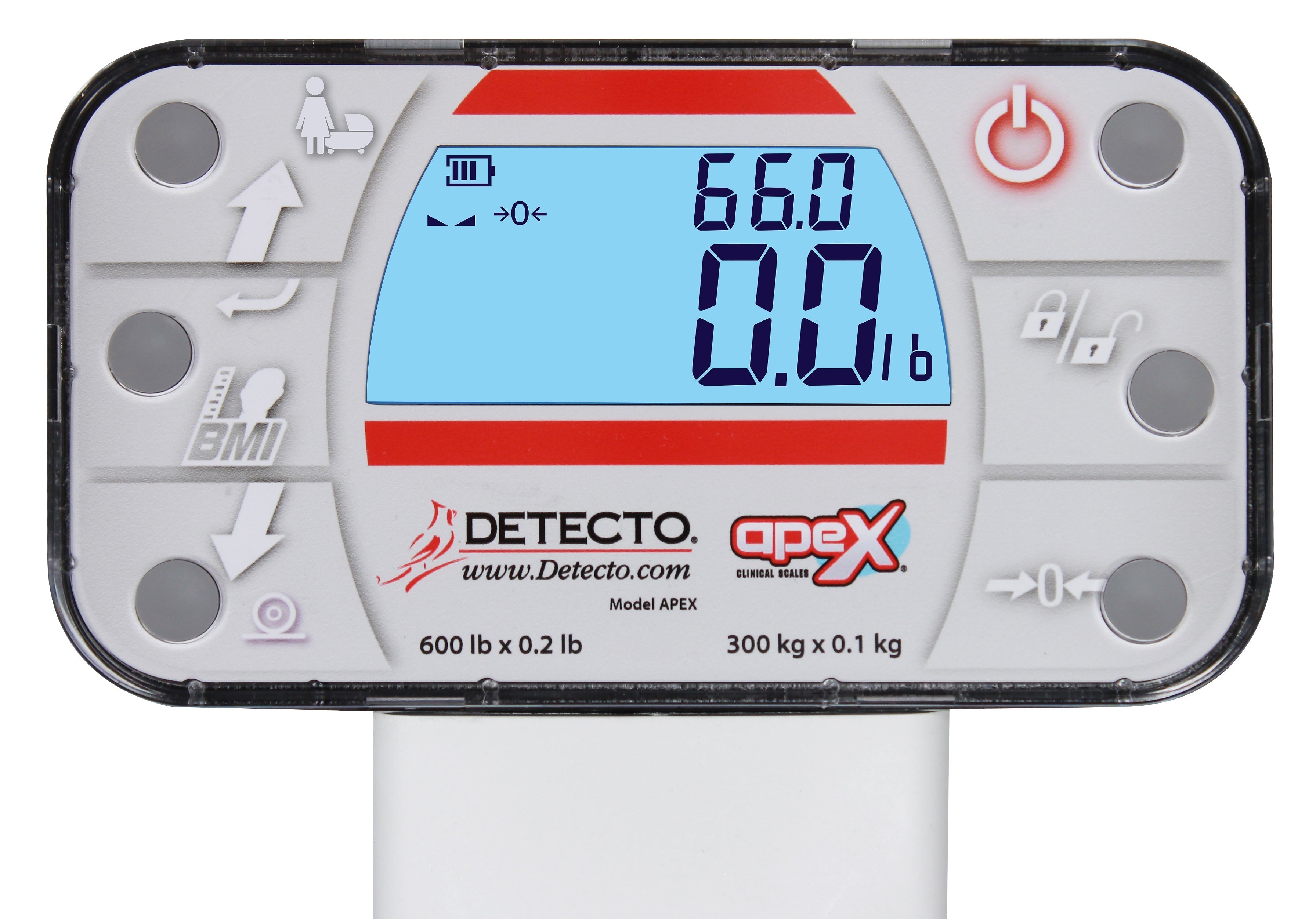 Detecto Apex-C-AC Digital Clinical Scale with Mechanical Height Rod 600 lb x 0.2 lb / 300 kg x 0.1 kg, BT / WiFi, AC Adapter