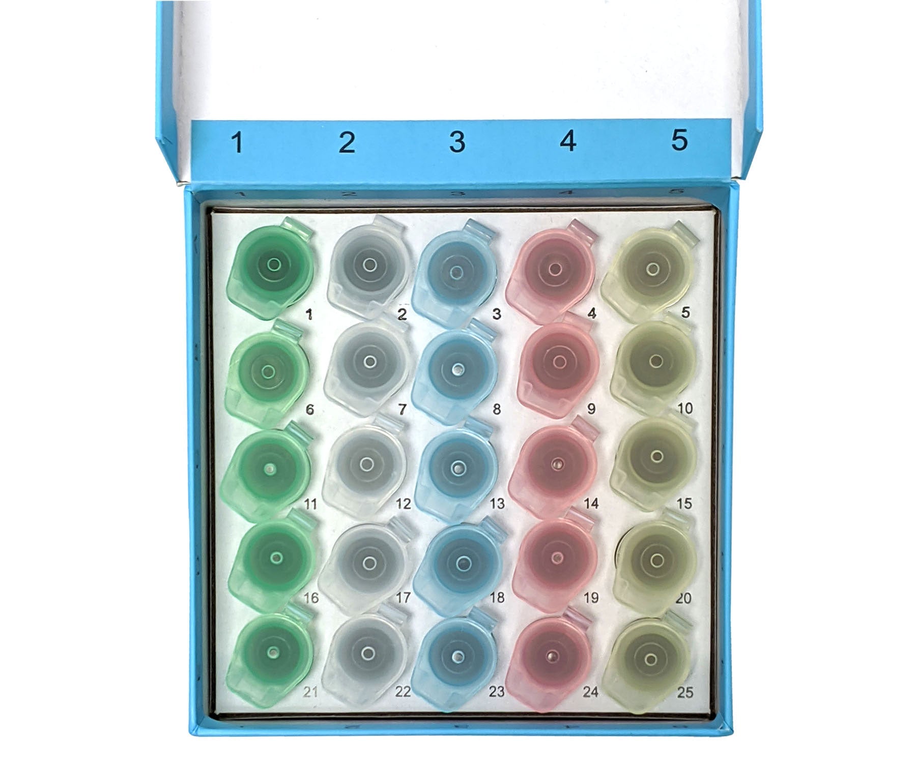 MTC Bio C2580-25, Cardboard Freezer Box with Hinged Lid, 3 Inch, with Insert for 25 Snap-Cap 5ml Macrotubes, 5.25 x 5.25 x 3 Inches, 5/pk