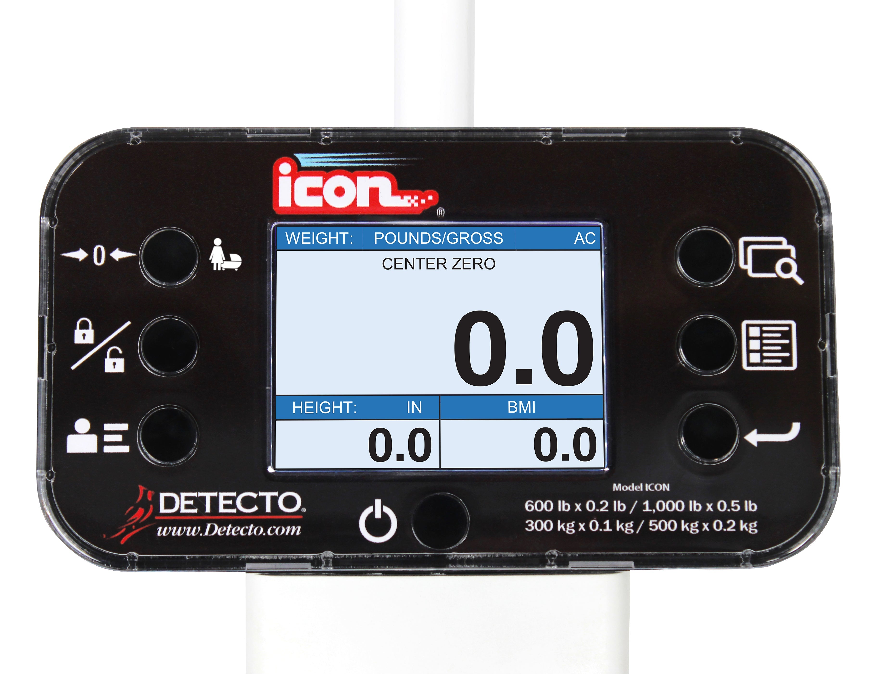 Detecto ICON-LXI Digital Scales with Sonar Height Rods, Welch Allyn LXI Connectivity, AC Adapter