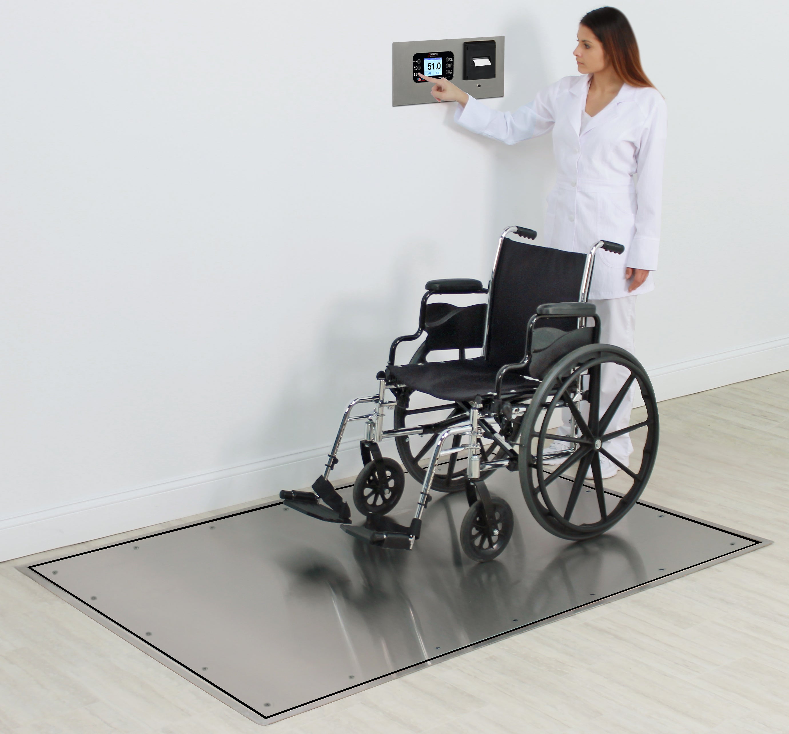 Detecto ID-4836S-855RMP In-Floor Dialysis Scale, 48"x36" SS Deck, 855 Recessed Wall-Mount Indicator w/ Printer