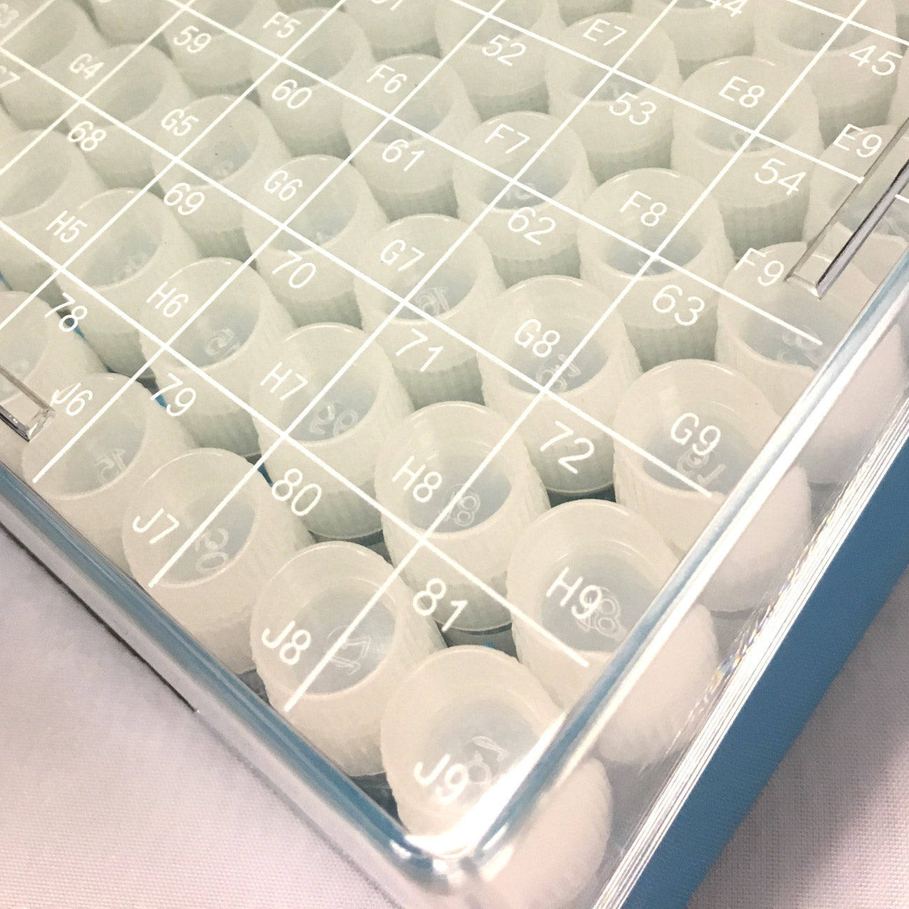 MTC Bio R2081, Cryo Storage Box, 81 Place (9 x 9), Polycarbonate, with Hinged Lid, 5/pk