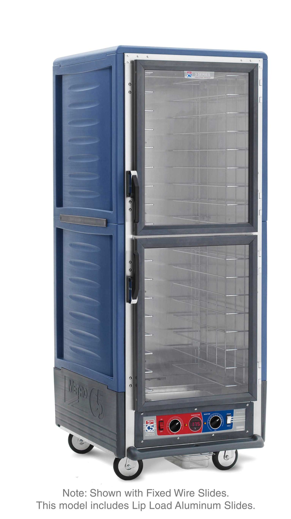 Metro C539-CDC-L-BUA C5 3 Series Insulated Holding/Proofing Cabinet, Full Height, Dutch Clear Doors, Lip Load Aluminum Slides, 120V, 60Hz, 2000W, Blue