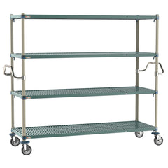 Metro CR247263-MQC4 MetroMax Q 4-Shelf Industrial Plastic Shelving Mobile Cart with Stainless Steel Push Handles, 24" x 72" x 68"