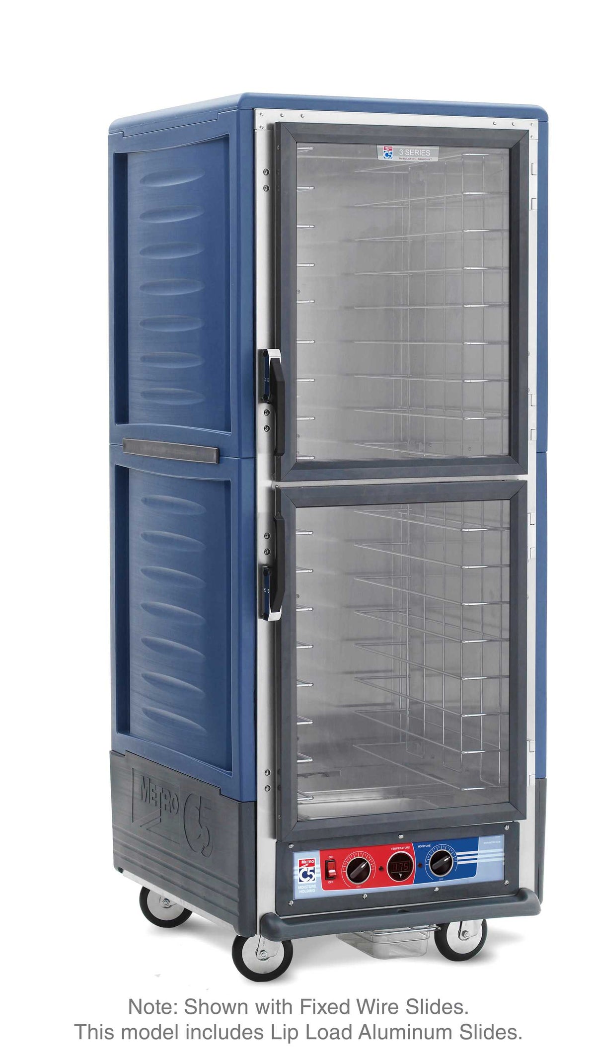 Metro C539-MDC-L-BU C5 3 Series Insulated Moisture Heated Holding/Proofing Cabinet, Full Height, Dutch Clear Doors, Lip Load Aluminum Slides, 120V, 60Hz, 2000W, Blue