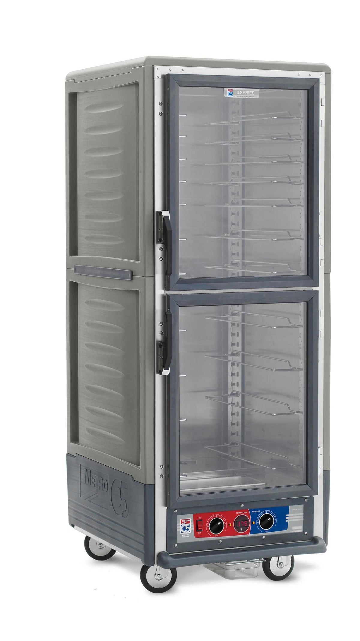 Metro C539-MXDC-U-GYA C5 3 Series Insulated Moisture Heated Holding/Proofing Cabinet, Full Height, Dutch Clear Doors, Universal Wire Slides, 220-240V, 50/60Hz, 1681-2000W, Gray