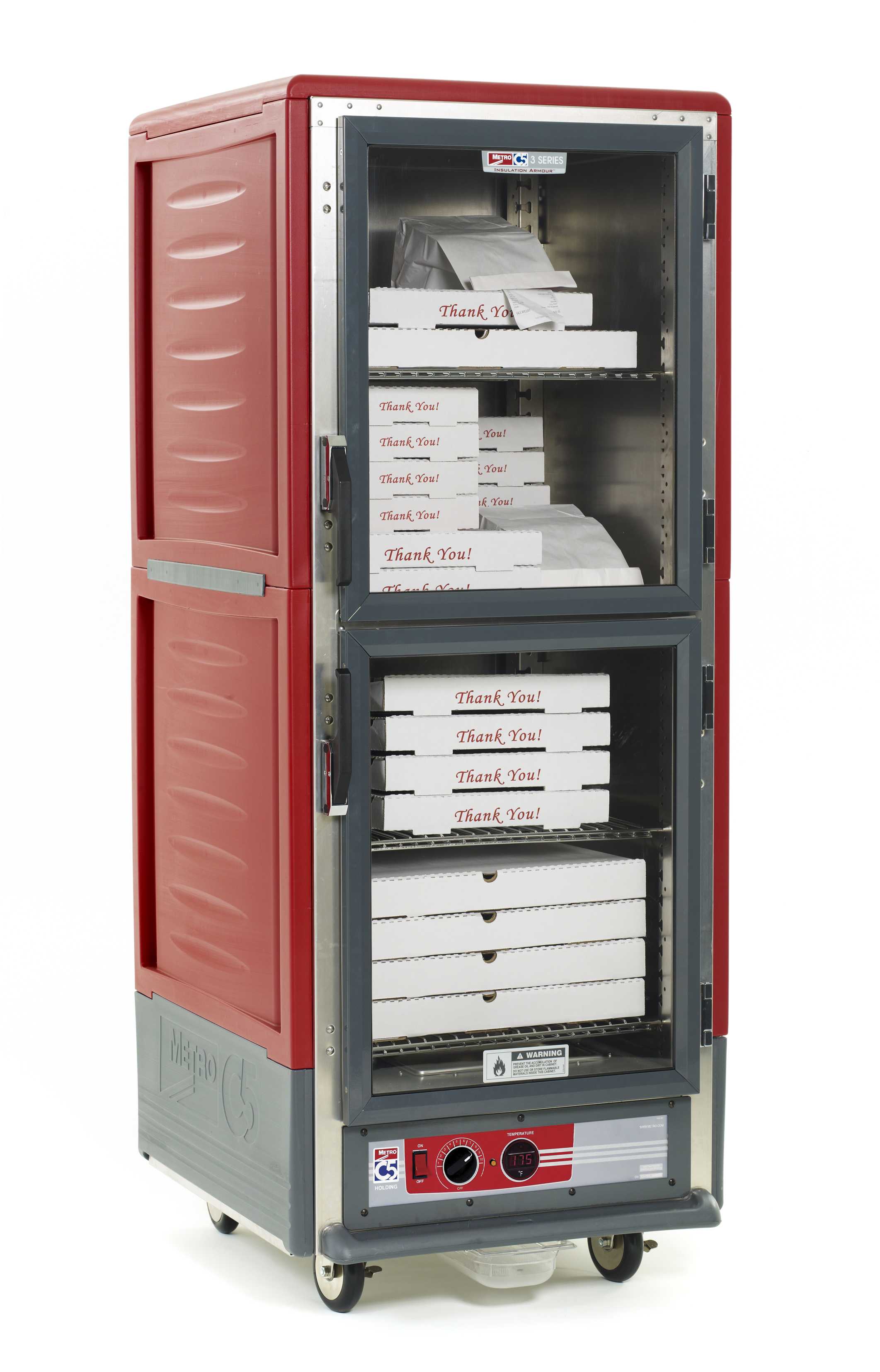 Metro C539-HLDC-S C5 3 Series Insulated Holding Cabinet, Full Height, Dutch Clear Doors, 4 Adjustable Wire Shelves, 120V, 60Hz, 1440W, Red