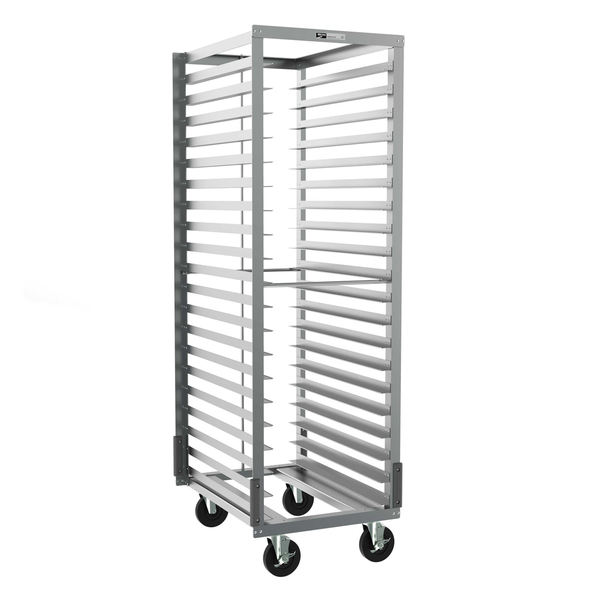Metro RD3NA37A120 End-Load Pan Rack with Gray Corner Bumpers and Pan Stop, 3" Slide Spacing, 22" x 30" x 69.75"