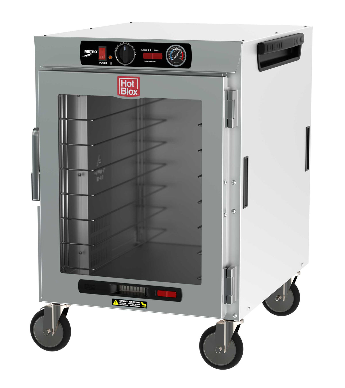 Metro HBCW8-AC-M HotBlox Wide 8-Pan Insulated Mobile Holding Cabinet with Clear Door, Analog Controller, 120V, 60Hz, 875W, NEMA 5-15P