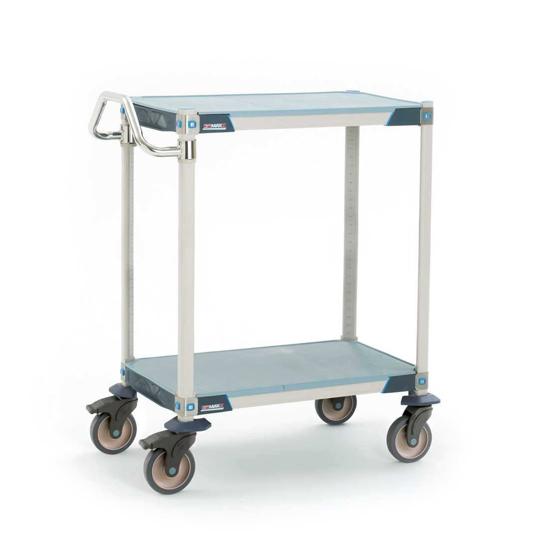 MetroMax i MXUC1830F-25L 2-Shelf Industrial Polymer Shelving Lab Utility Cart, Solid Shelf Mats, 18" W x 30" L x 39.25" H
