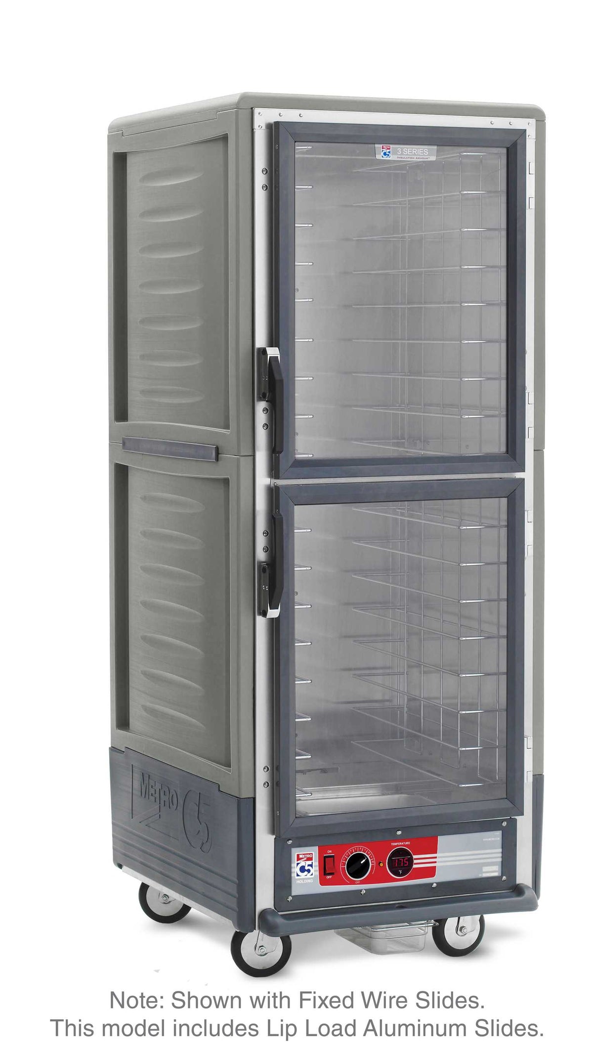 Metro C539-HLDC-L-GYA C5 3 Series Insulated Holding Cabinet, Full Height, Dutch Clear Doors, Lip Load Aluminum Slides, 120V, 60Hz, 1440W, Gray