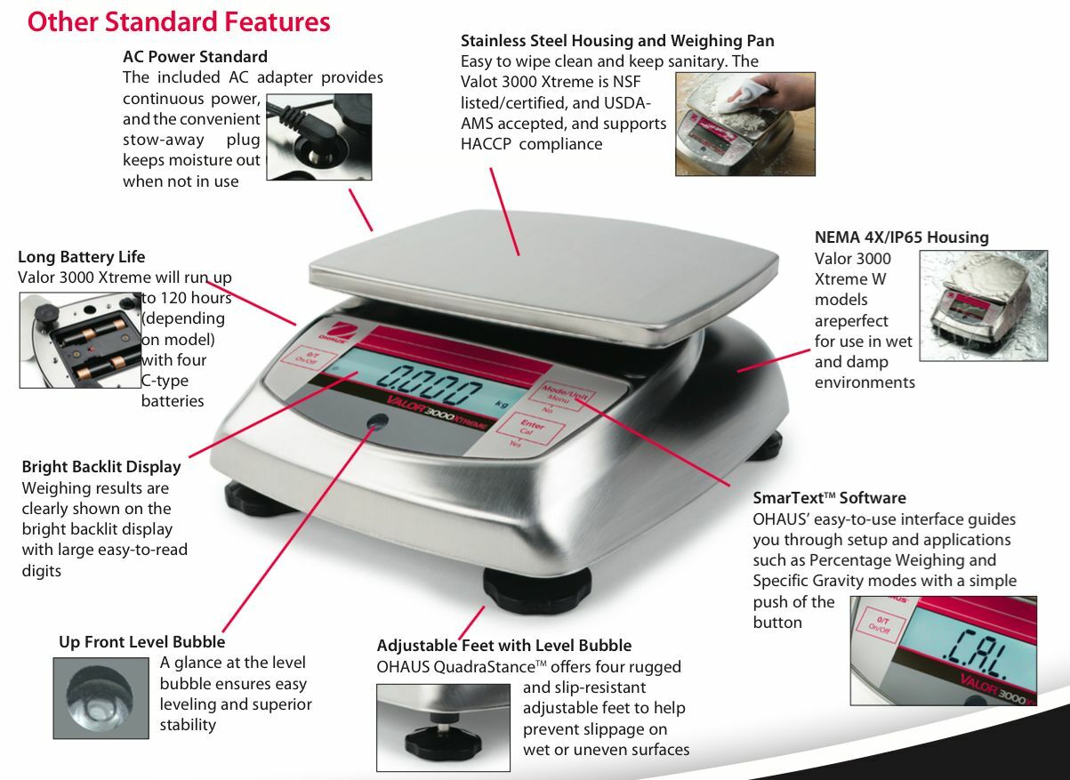 OHAUS VALOR V31XW6 6000g 1g STAINLESS STEEL COMPACT PRECISION FOOD SCALE WRNTY